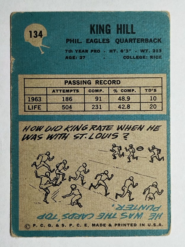 1964 Philadelphia #134 King Hill (GOOD)