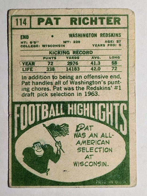 1968 Topps #114 Pat Richter (POOR)