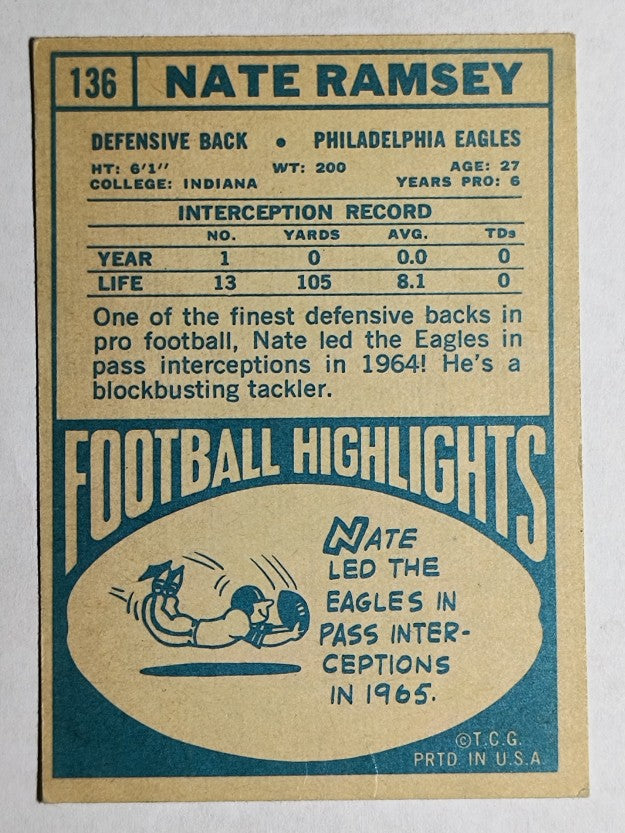 1968 Topps #136 Nate Ramsey (VGEX)