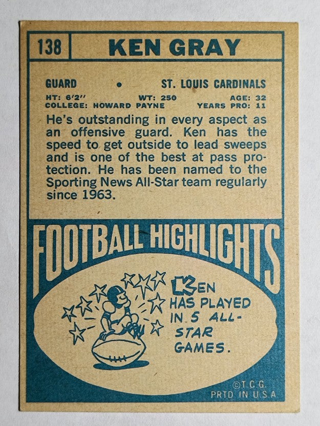 1968 Topps #138 Ken Gray (VG)