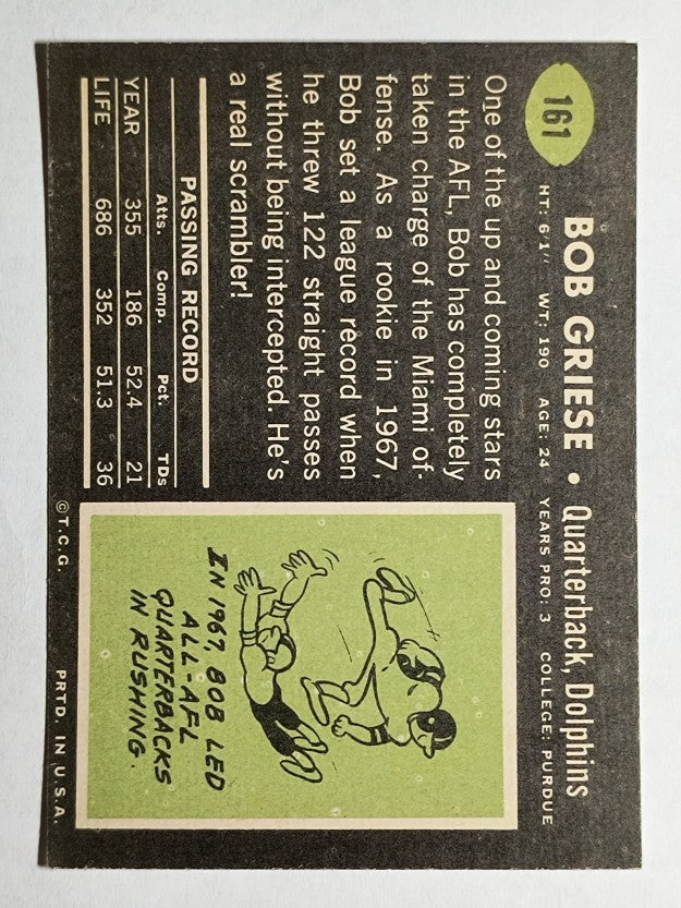 1969 Topps #161 Bob Griese (EX)