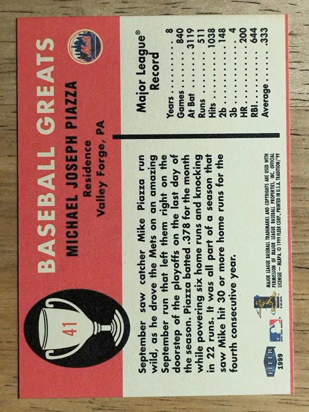 1999 Fleer Tradition Vintage '61 #41 Mike Piazza