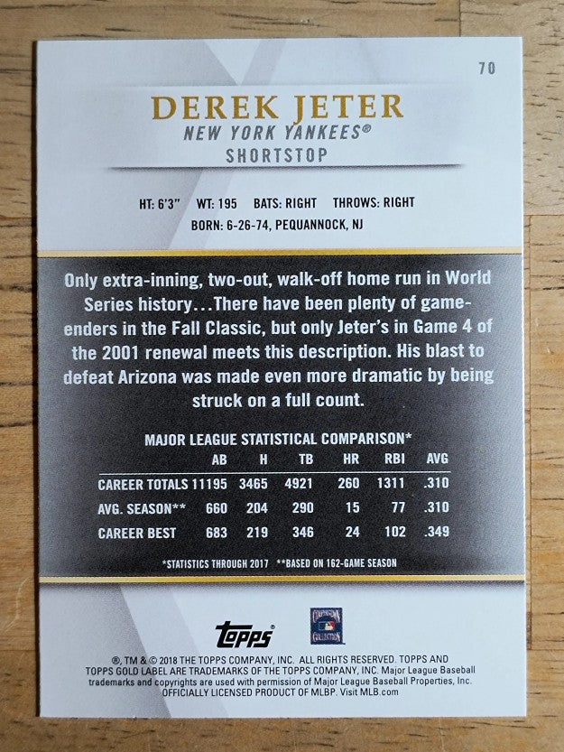 2018 Topps Gold Label Class 1 #70 Derek Jeter
