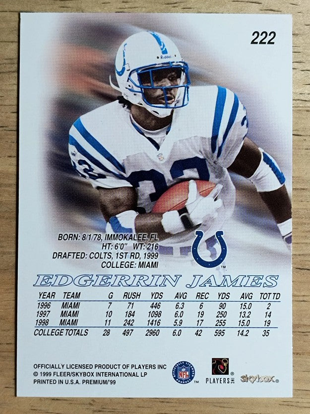 1999 SkyBox Premium #222 Edgerrin James RC