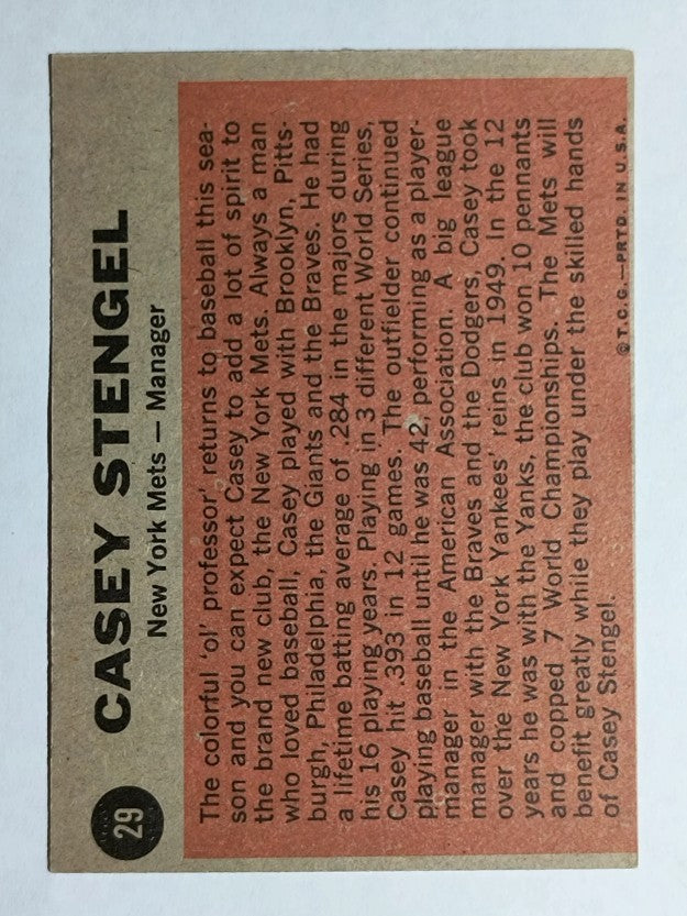 1962 Topps #29 Casey Stengel MG (EX)