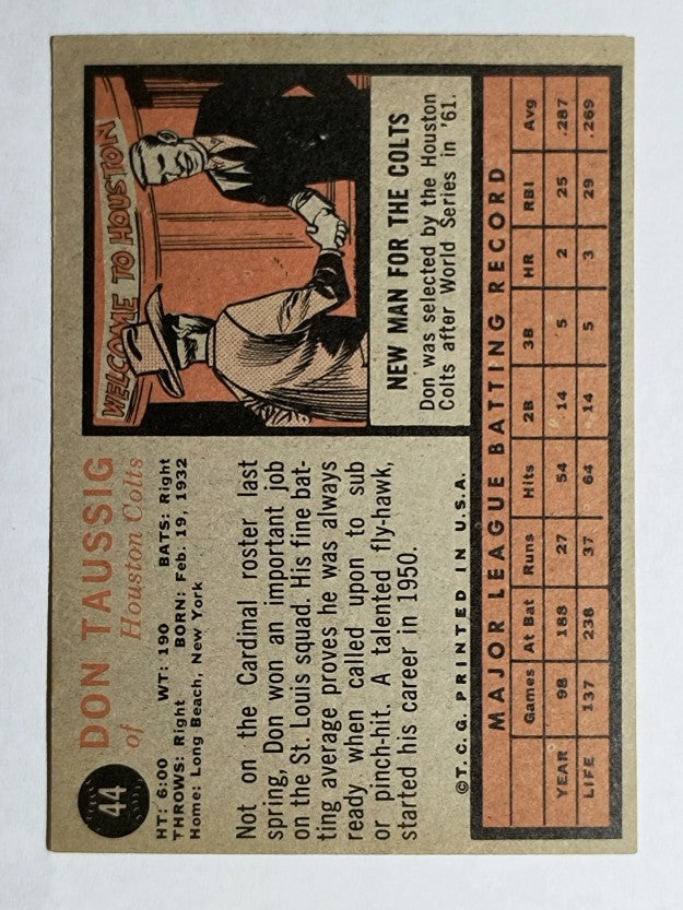 1962 Topps #44 Don Taussig RC (EX)