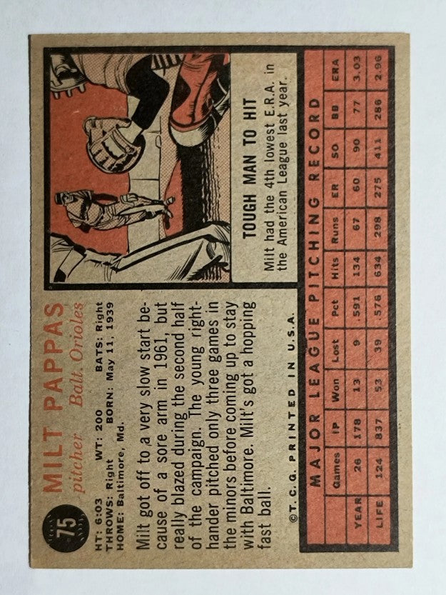 1962 Topps #75 Milt Pappas (NM)
