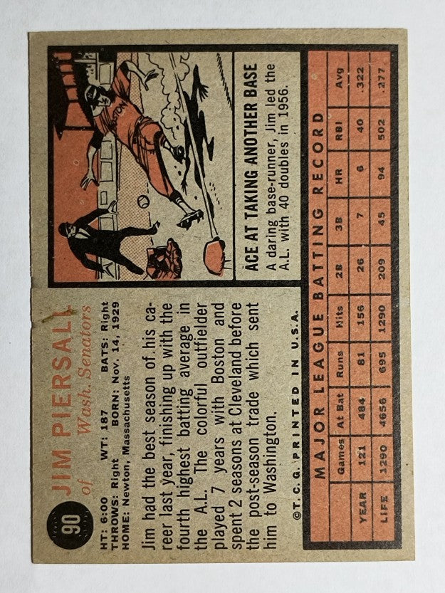 1962 Topps #90 Jimmy Piersall (EX)