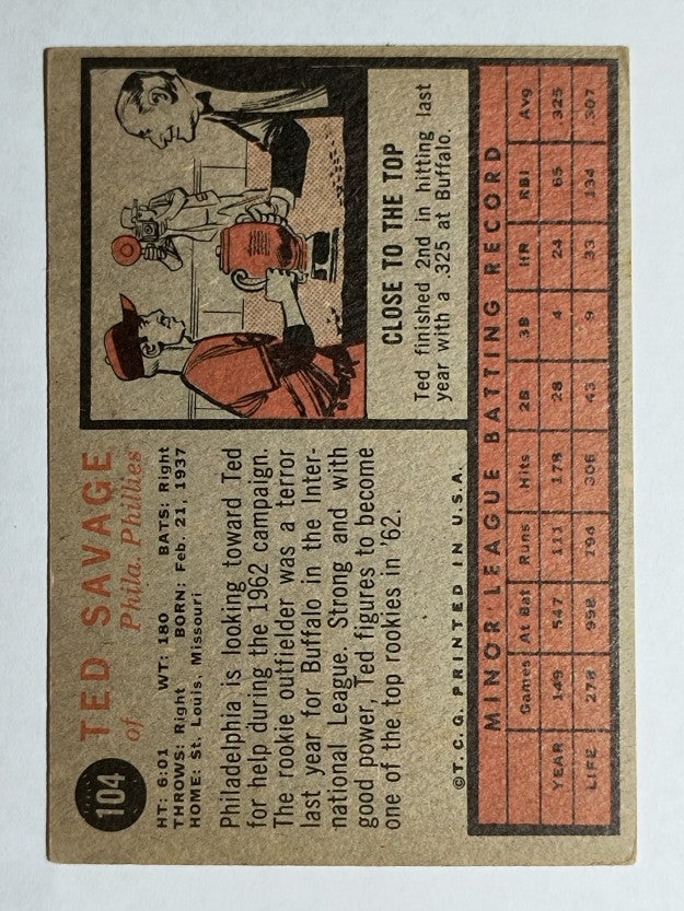 1962 Topps #104 Ted Savage RC (EX)