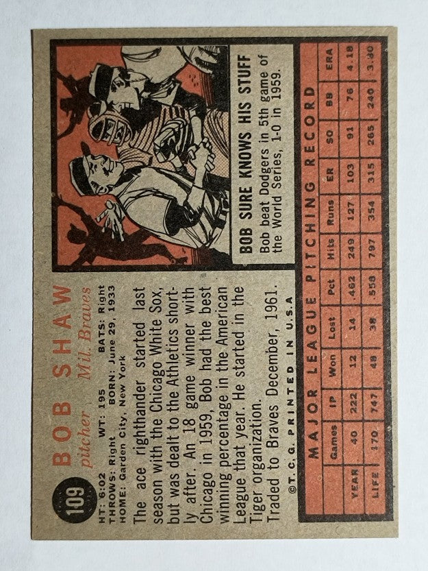 1962 Topps #109 Bob Shaw (NM)