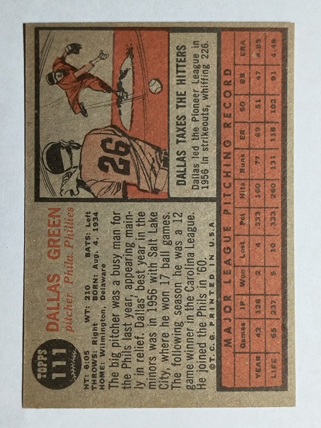 1962 Topps #111 Dallas Green (NM)
