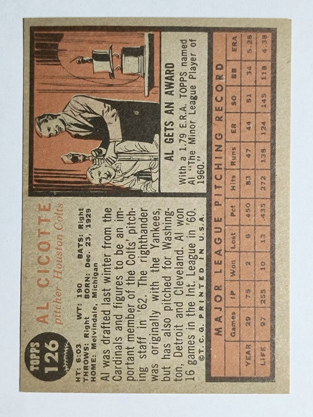 1962 Topps #126 Al Cicotte (EX)