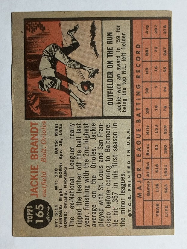 1962 Topps #165 Jackie Brandt (VGEX)