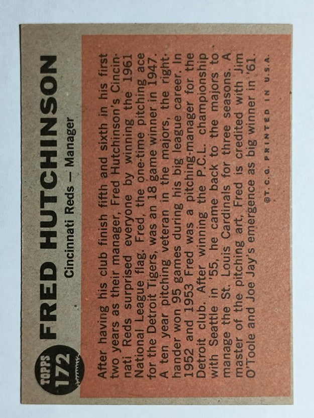 1962 Topps #172 Fred Hutchinson MG (EXMT)