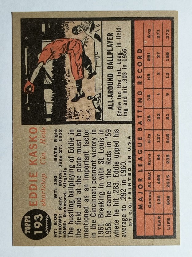 1962 Topps #193 Eddie Kasko (EXMT)