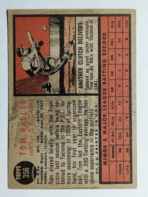1962 Topps #356 Tom Haller RC (VGEX)