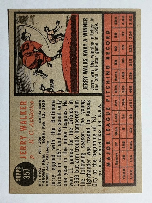 1962 Topps #357 Jerry Walker (EXMT)