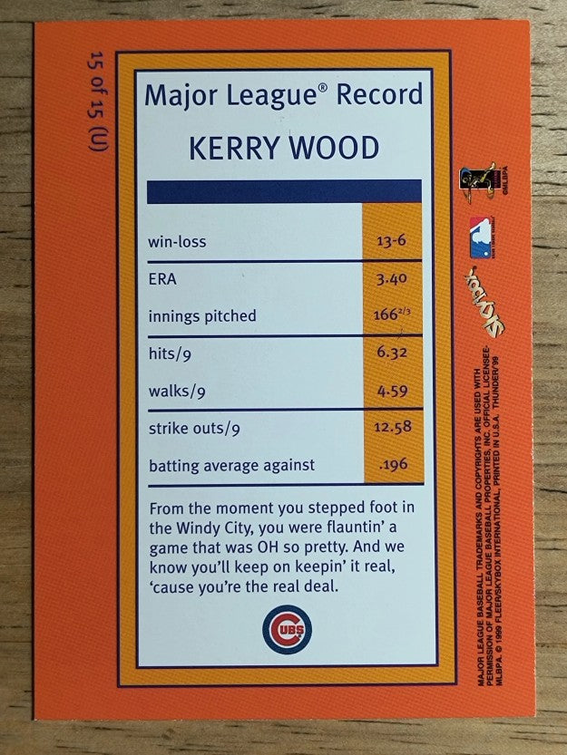 1999 SkyBox Thunder Unleashed #U15 Kerry Wood