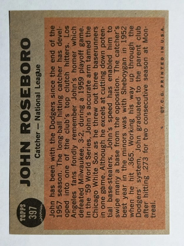 1962 Topps #397 John Roseboro AS (NM)