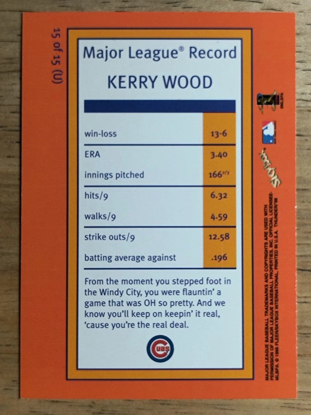1999 SkyBox Thunder Unleashed #U15 Kerry Wood