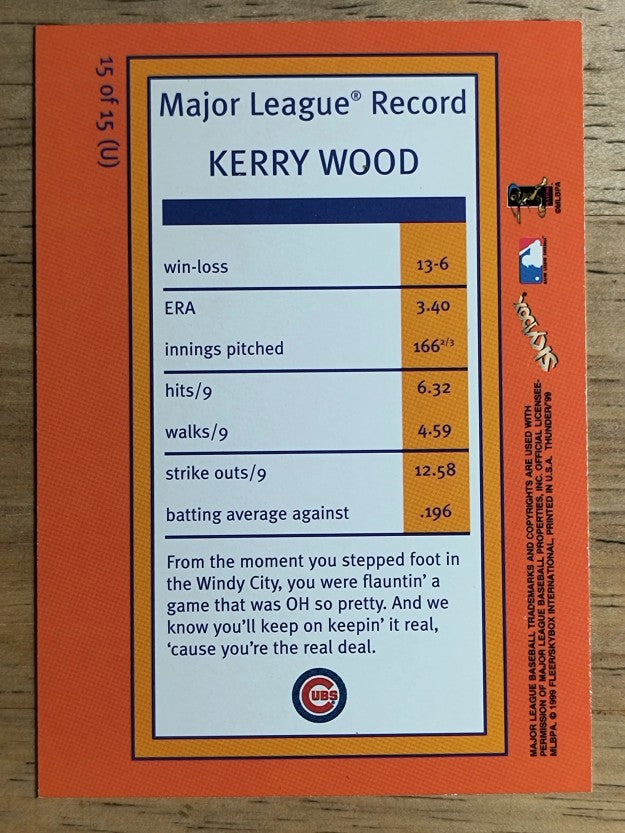 1999 SkyBox Thunder Unleashed #U15 Kerry Wood
