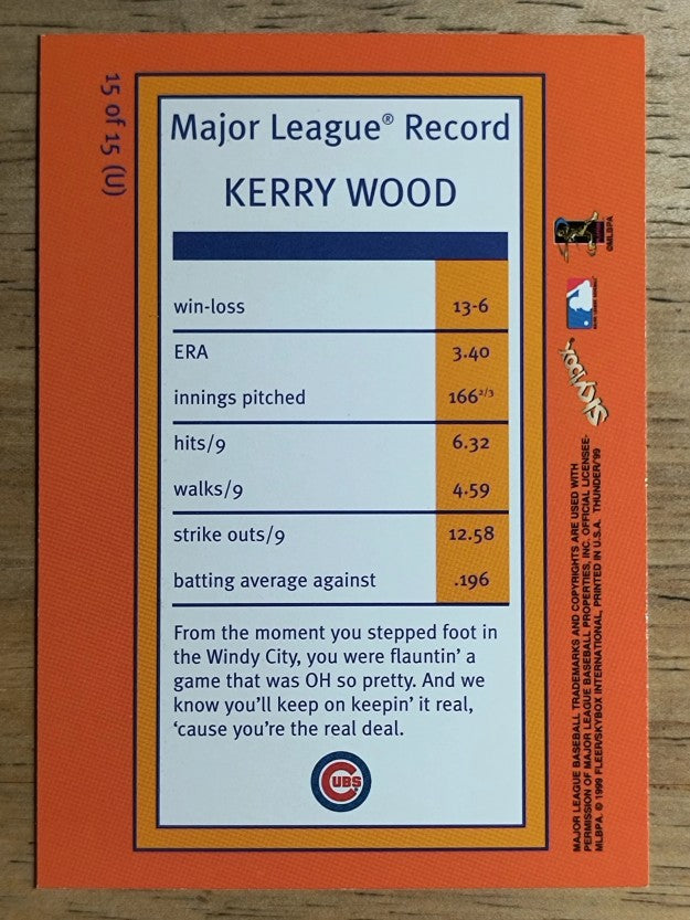 1999 SkyBox Thunder Unleashed #U15 Kerry Wood