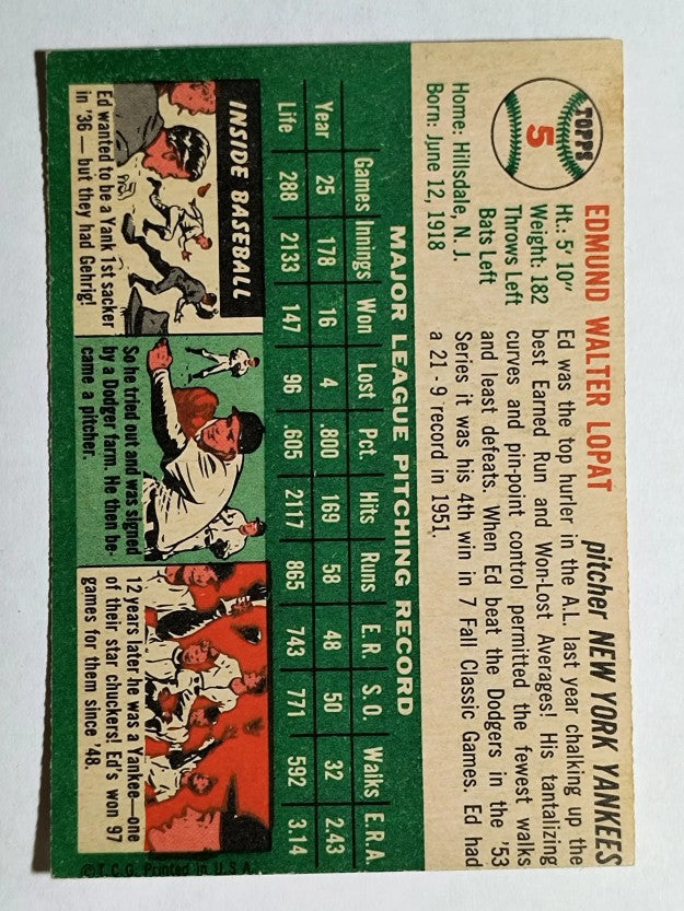 1954 Topps #5 Ed Lopat (EXMT)