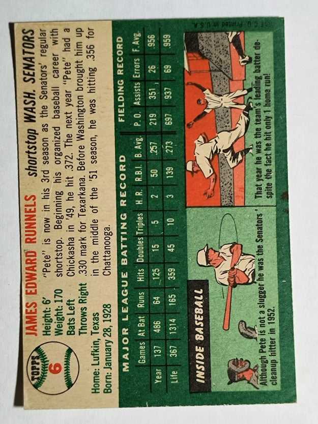 1954 Topps #6 Pete Runnels (VG)