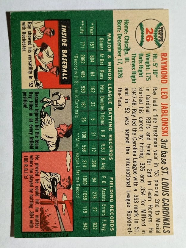 1954 Topps #26 Ray Jablonski (EX)