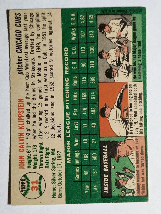 1954 Topps #31 Johnny Klippstein (EXMT)