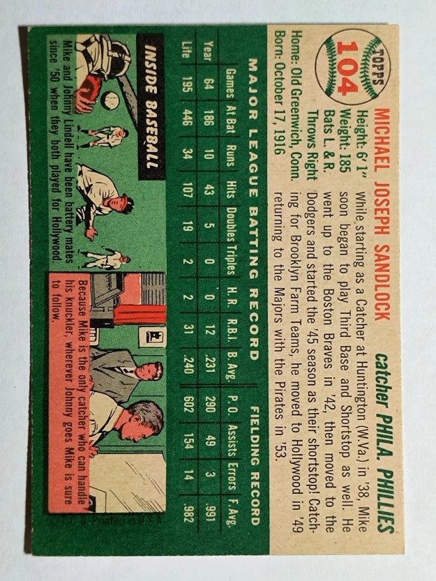 1954 Topps #104 Mike Sandlock (NMMT)