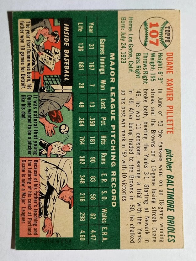 1954 Topps #107 Duane Pillette (NM)