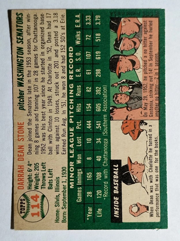 1954 Topps #114 Dean Stone RC (EXMT)