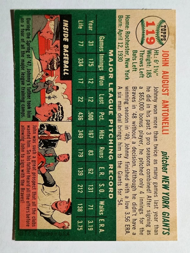 1954 Topps #119 Johnny Antonelli (EXMT)