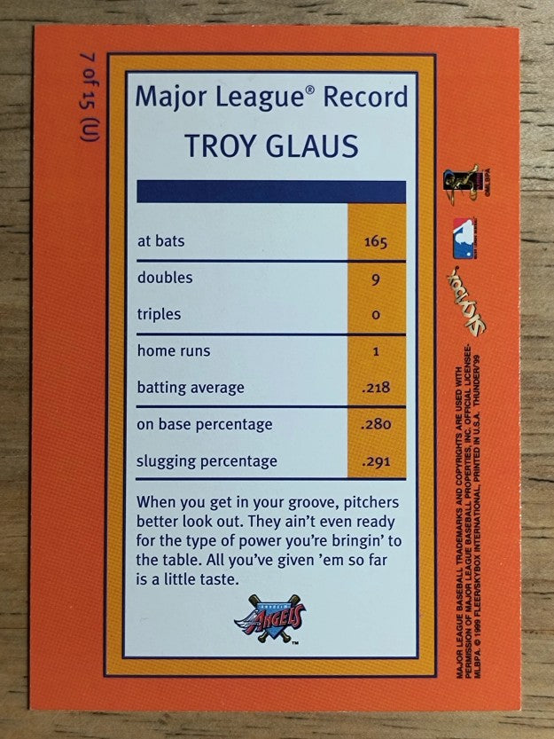 1999 SkyBox Thunder Unleashed #U7 Troy Glaus