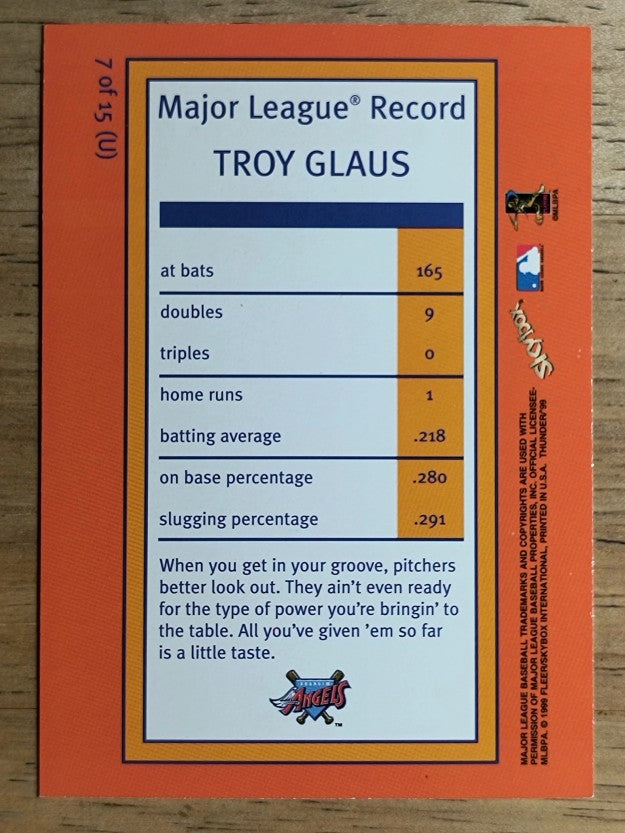 1999 SkyBox Thunder Unleashed #U7 Troy Glaus