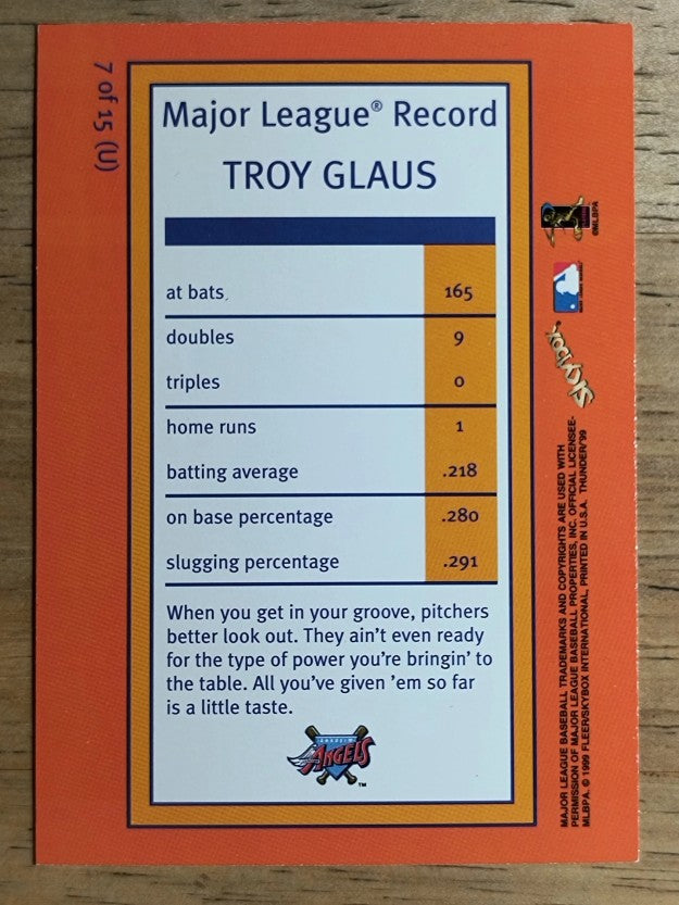1999 SkyBox Thunder Unleashed #U7 Troy Glaus