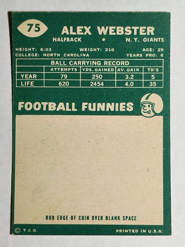 1960 Topps #75 Alex Webster (EXMT)