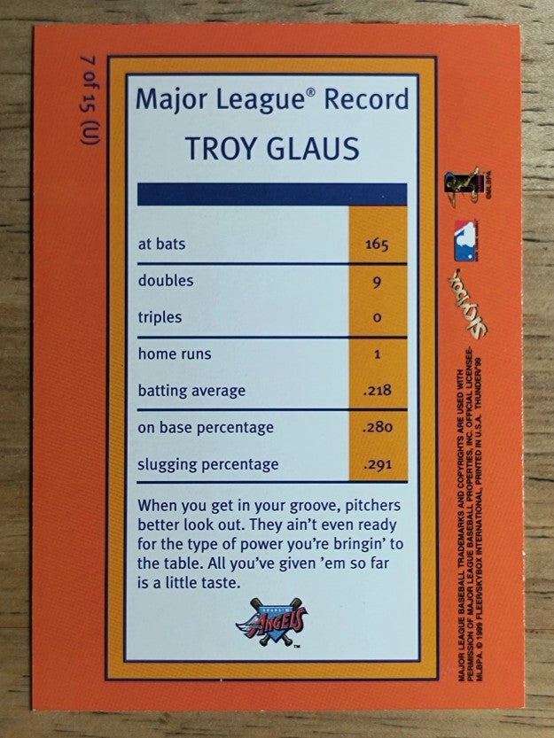 1999 SkyBox Thunder Unleashed #U7 Troy Glaus