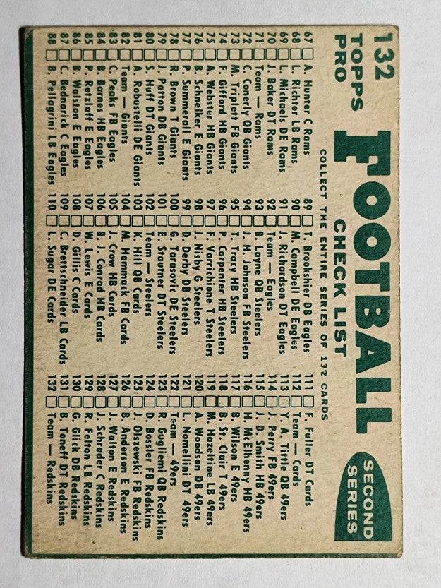 1960 Topps #132 Washington Redskins (EX)