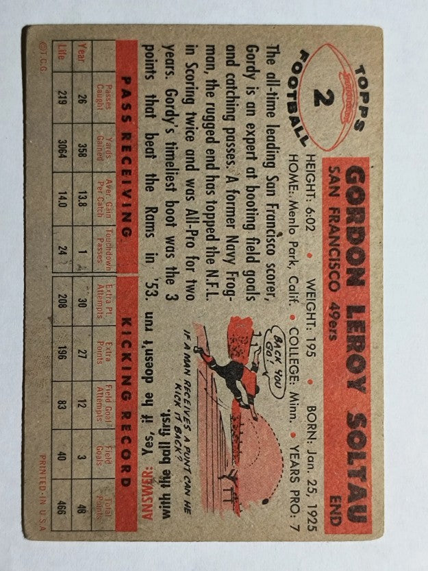 1956 Topps #2 Gordy Soltau (VG)