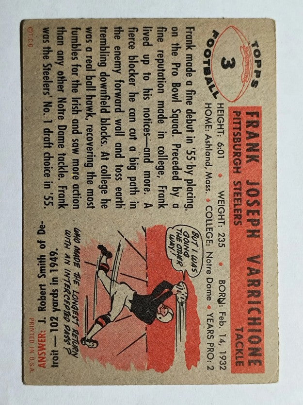 1956 Topps #3 Frank Varrichione (VGEX)