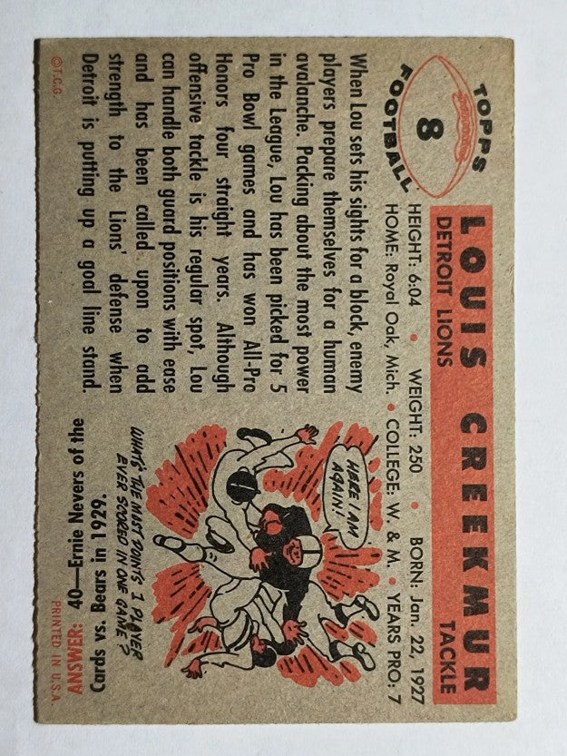 1956 Topps #8 Lou Creekmur (EX)