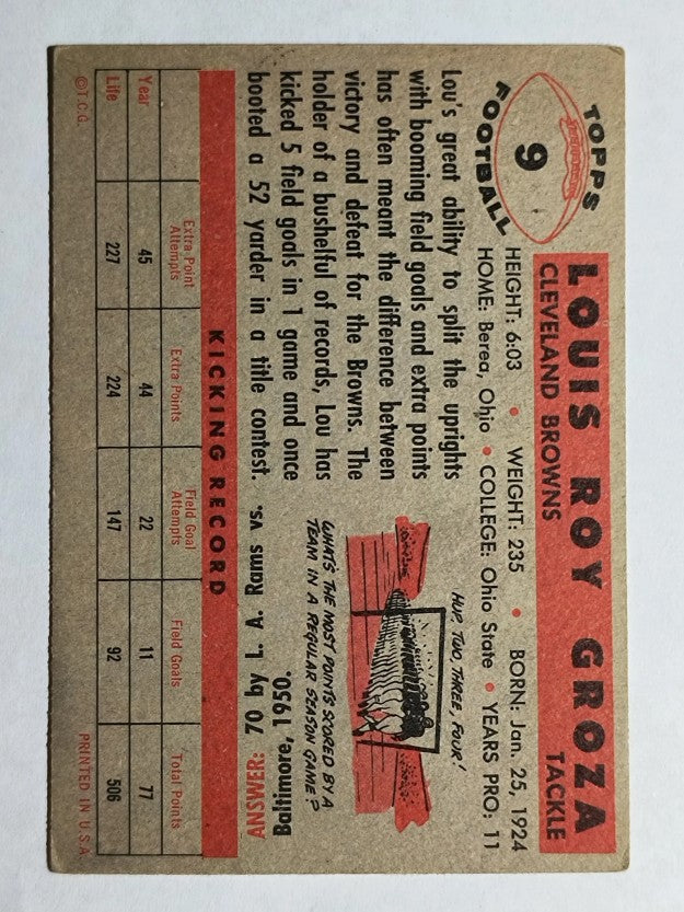 1956 Topps #9 Lou Groza (EX)