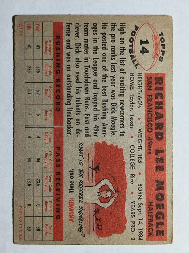 1956 Topps #14 Dick Moegle (VG)