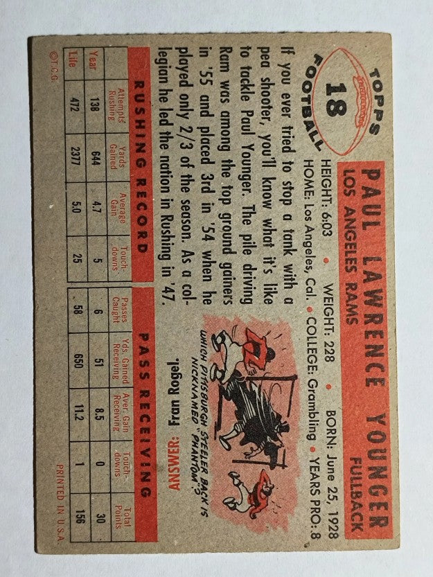 1956 Topps #18 Tank Younger (VGEX)