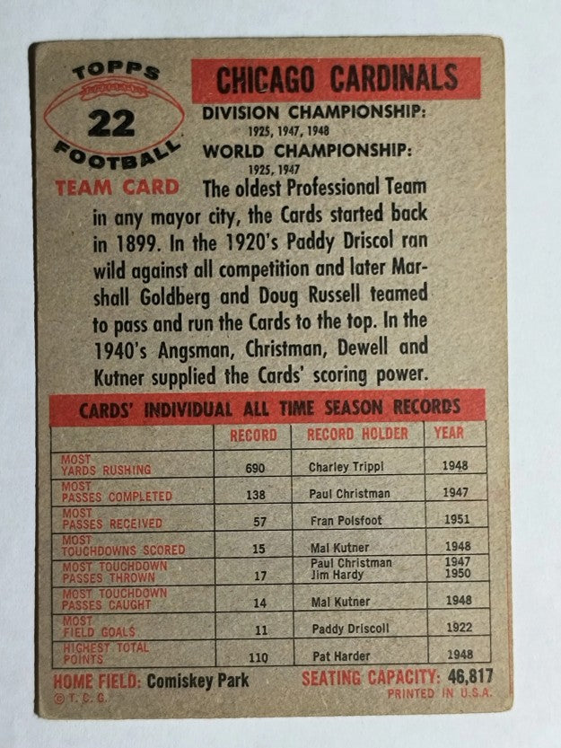 1956 Topps #22 Chicago Cardinals SP (VGEX)