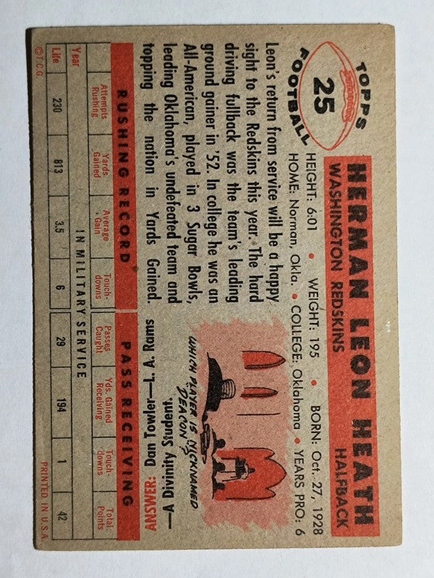 1956 Topps #25 Leon Heath SP (VGEX)