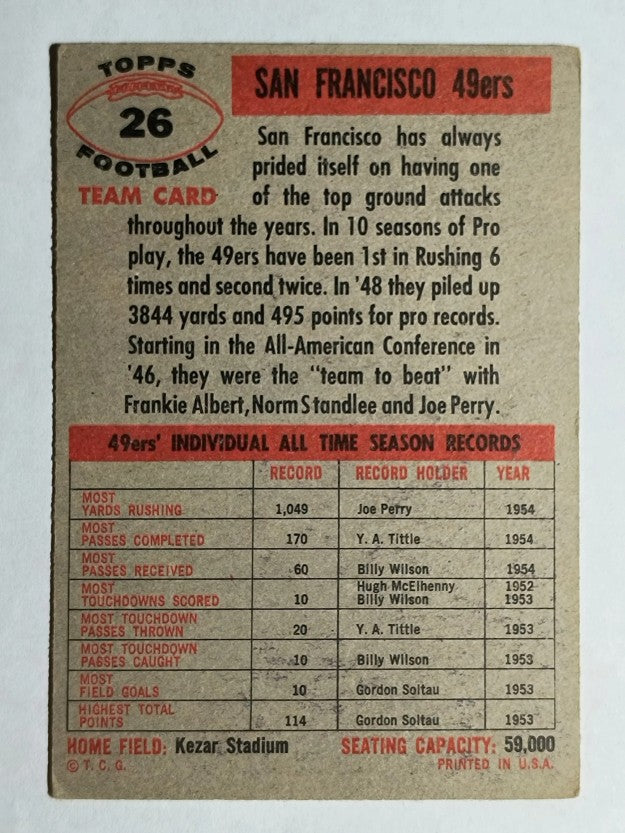 1956 Topps #26 San Francisco 49ers (EX)