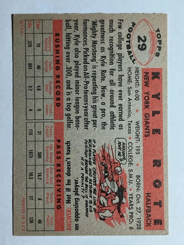 1956 Topps #29 Kyle Rote (EXMT)